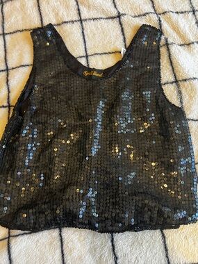 Vintage Sequin Cropped Tank Top in Black